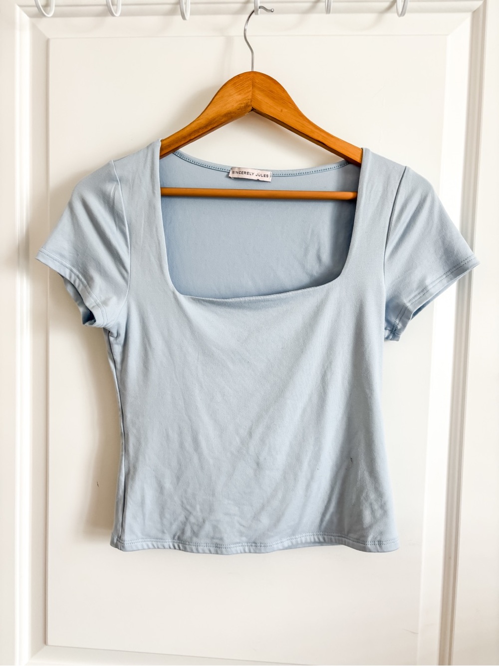Sincerely Jules Women’s Light Blue Square Neck Stretch Top Size S - Picture 1 of 8